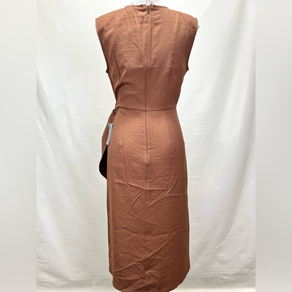 Elegant Brown Tie Waist Midi Dress Neiman Marcus - Picture 8 of 12